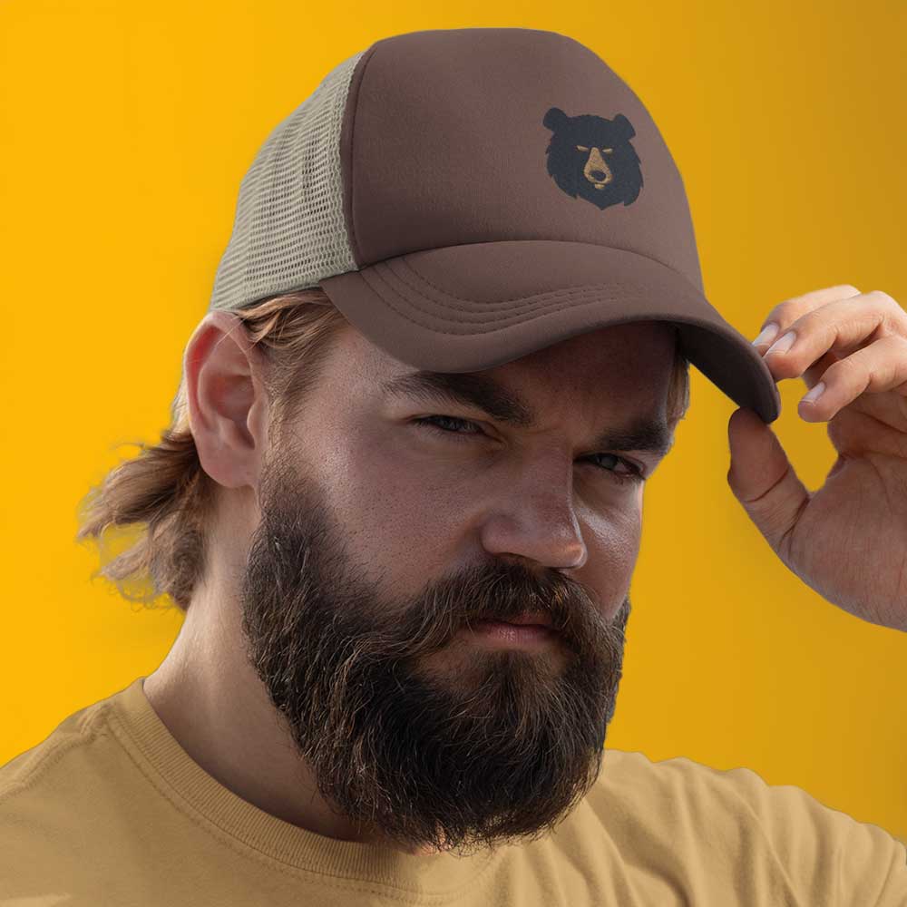 Man wearing BEAR Cap Brown - BackRoomGear - your LGBTQI Gay Kink Apparel Store