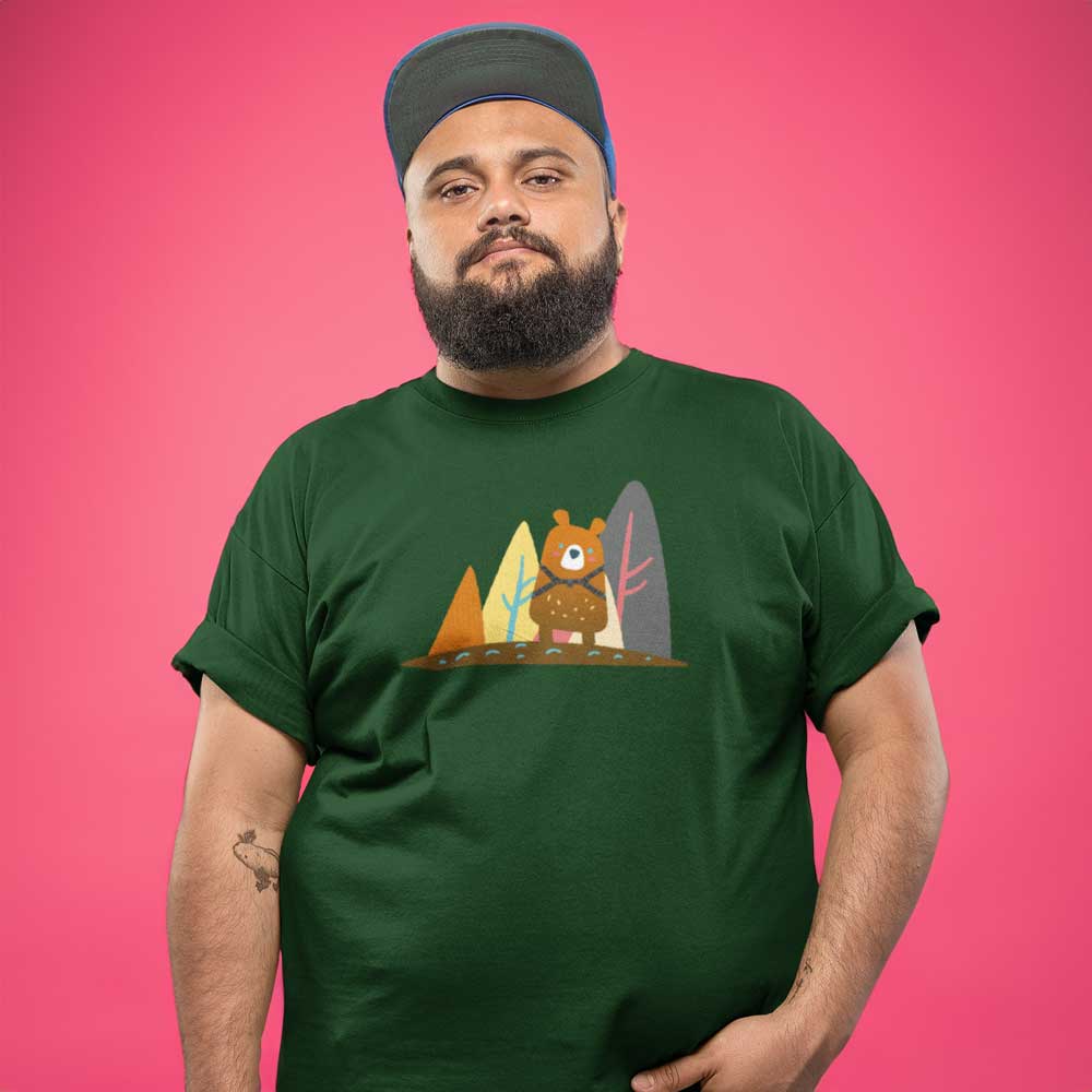 Man Wearing Bear-in-the-woods-Forest-T-Shirt-Backroom-Gear - your LGBTQI Gay Kink Apparel Store