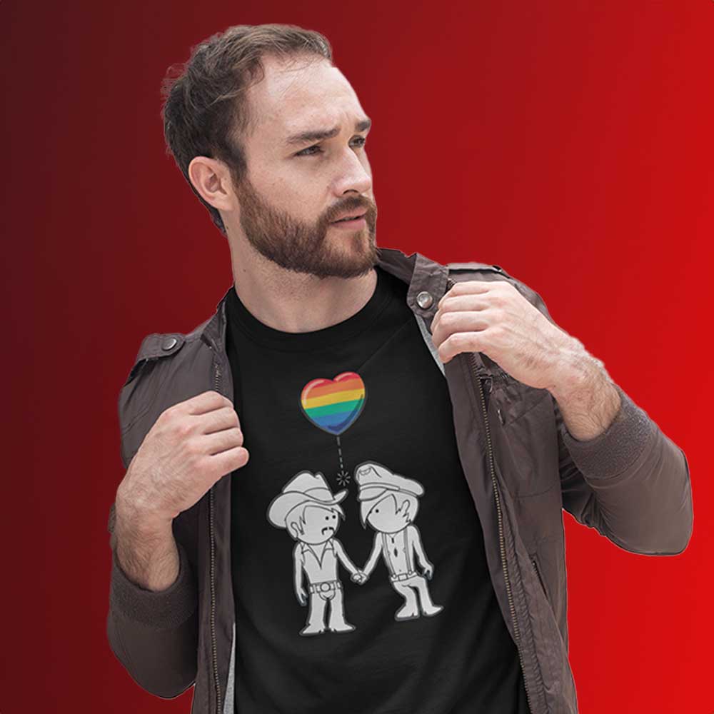 Man wearing Romeo & Julian Black T-Shirt - BackRoomGear - your LGBTQI Gay Kink Apparel Store