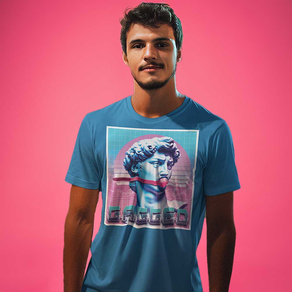 Man wearing Gagged-Steel Blue-Shirt - backroomgear - your LGBTQI Gay Kink Apparel Store