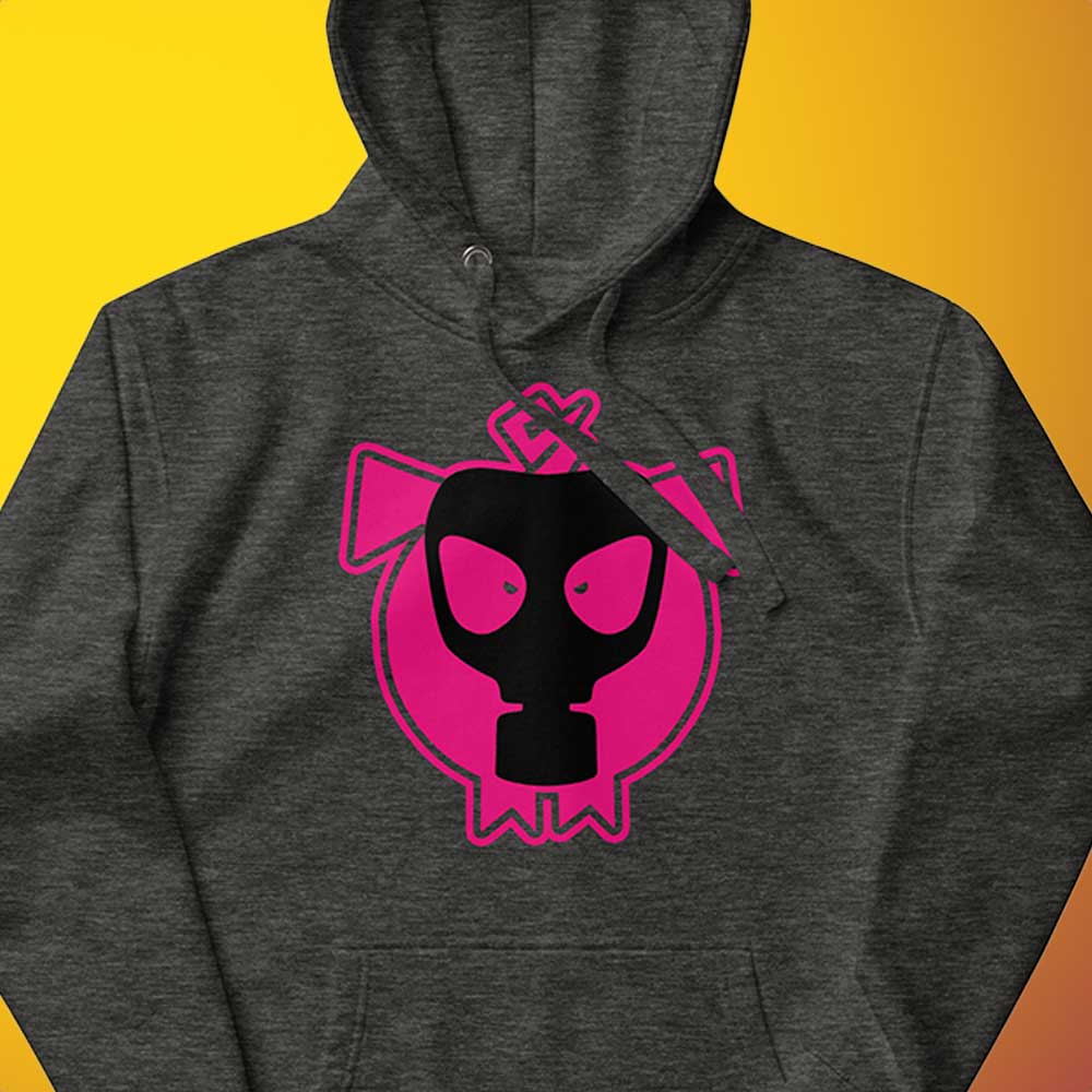 Pig-Logo-Hoodie-Charcoal flat closeup - backroomgear - your LGBTQI Gay Kink Apparel Store