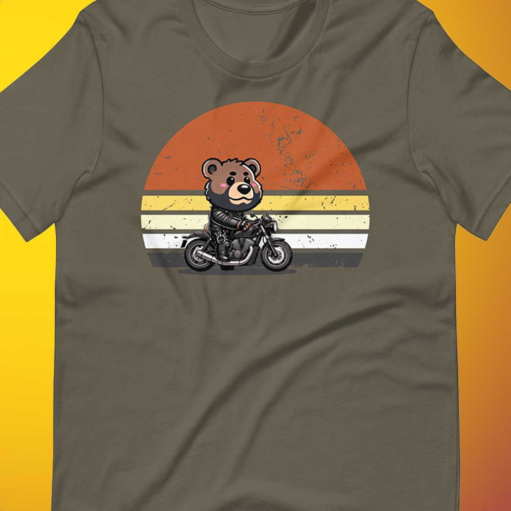 Leather Biker Bear T-Shirt Cute Retro Sunset Design