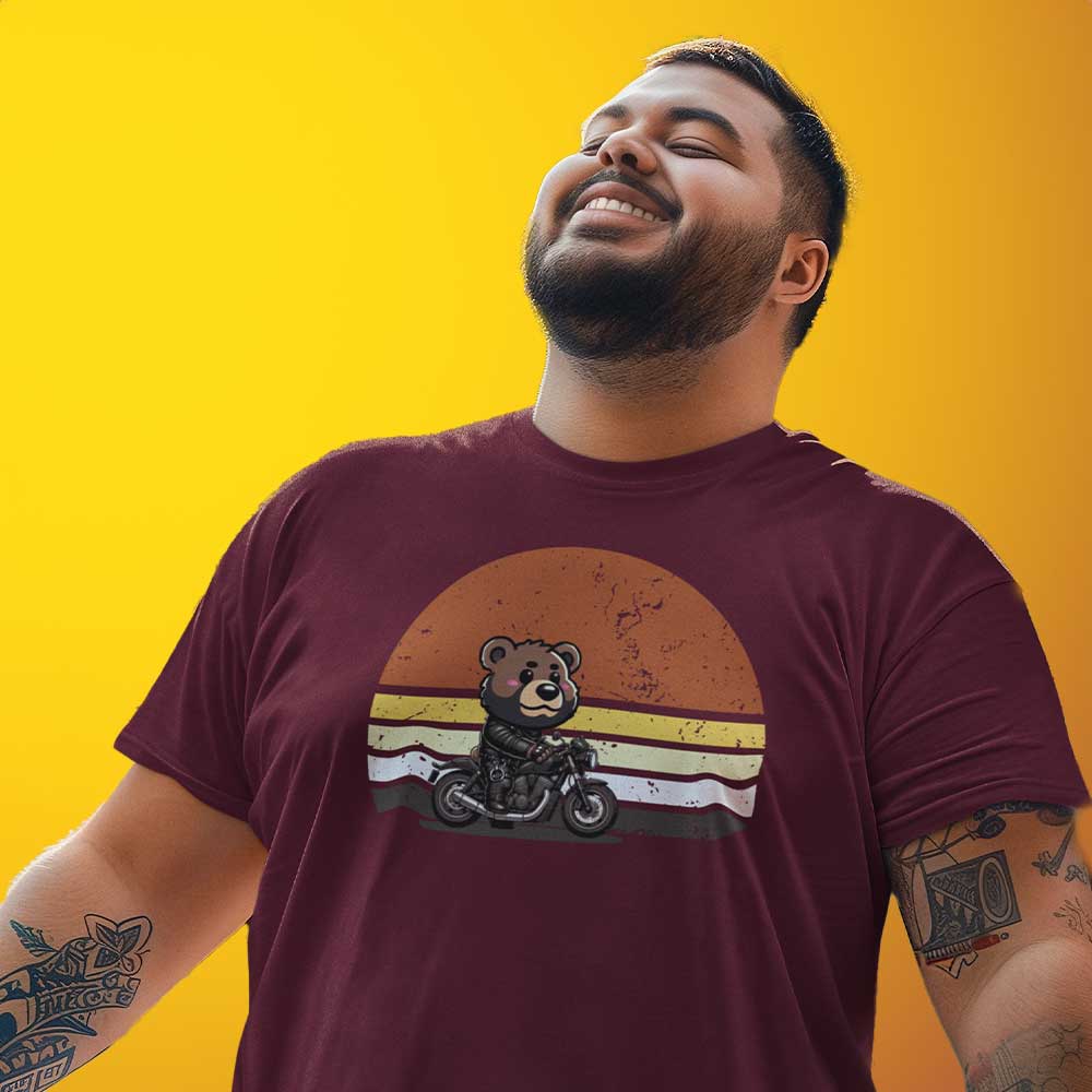 Leather Biker Bear T-Shirt Cute Retro Sunset Design