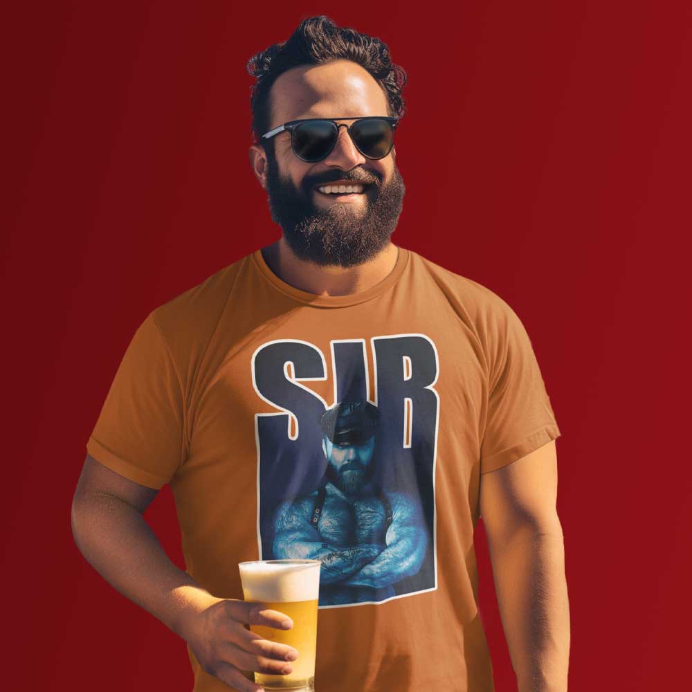 man wearing Sir Bear shirt toast - backroomgear - your LGBTQI Gay Kink Apparel Store