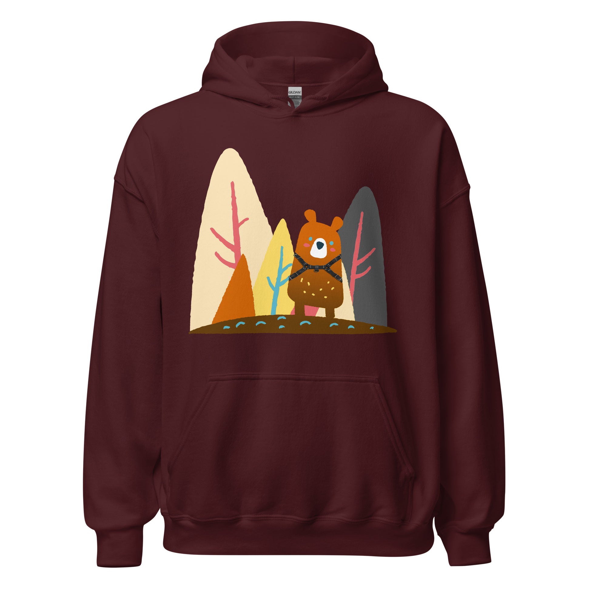 Does-a-Bear-f-k-in-the-woods-Maroon Hoodie-backroom-gear - your LGBTQI Gay Kink Apparel Store