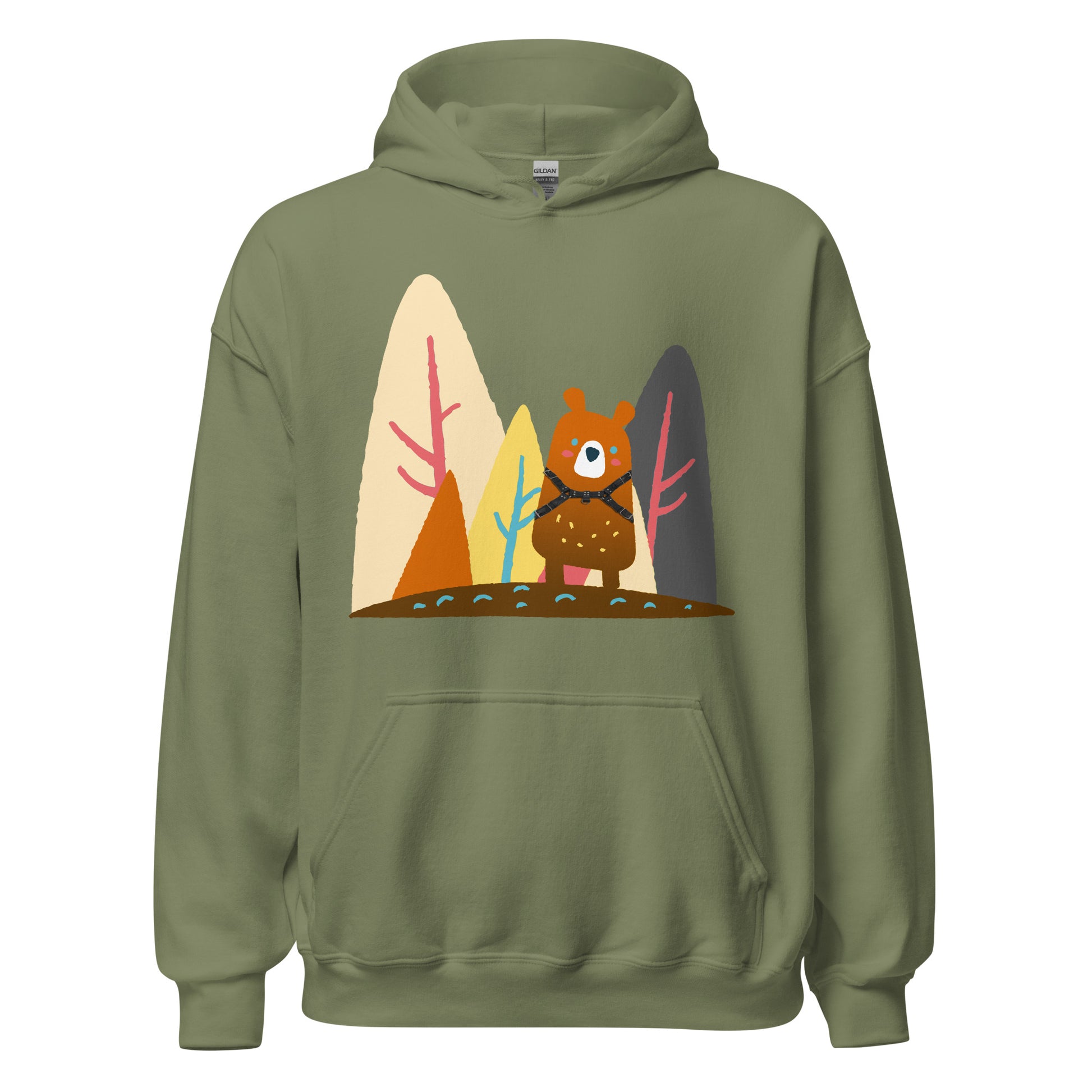 Does-a-Bear-f-k-in-the-woods-Military green Hoodie-backroom-gear - your LGBTQI Gay Kink Apparel Store