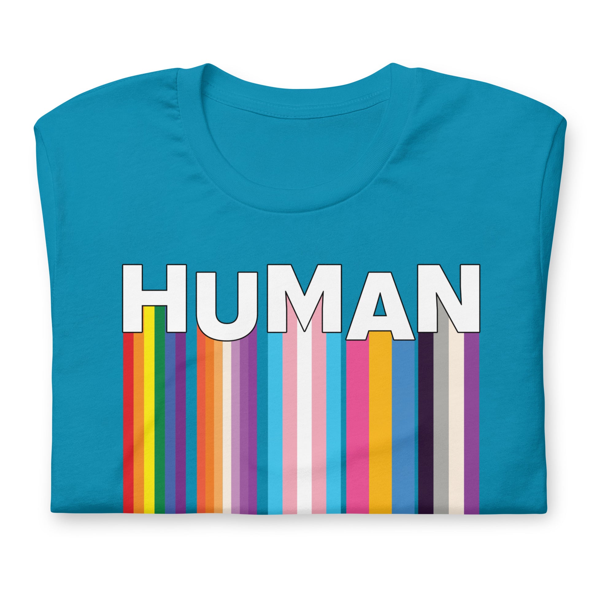 We Are Human Aqua T-Shirt Folded - BackRoomGear - your LGBTQI Gay Kink Apparel Store