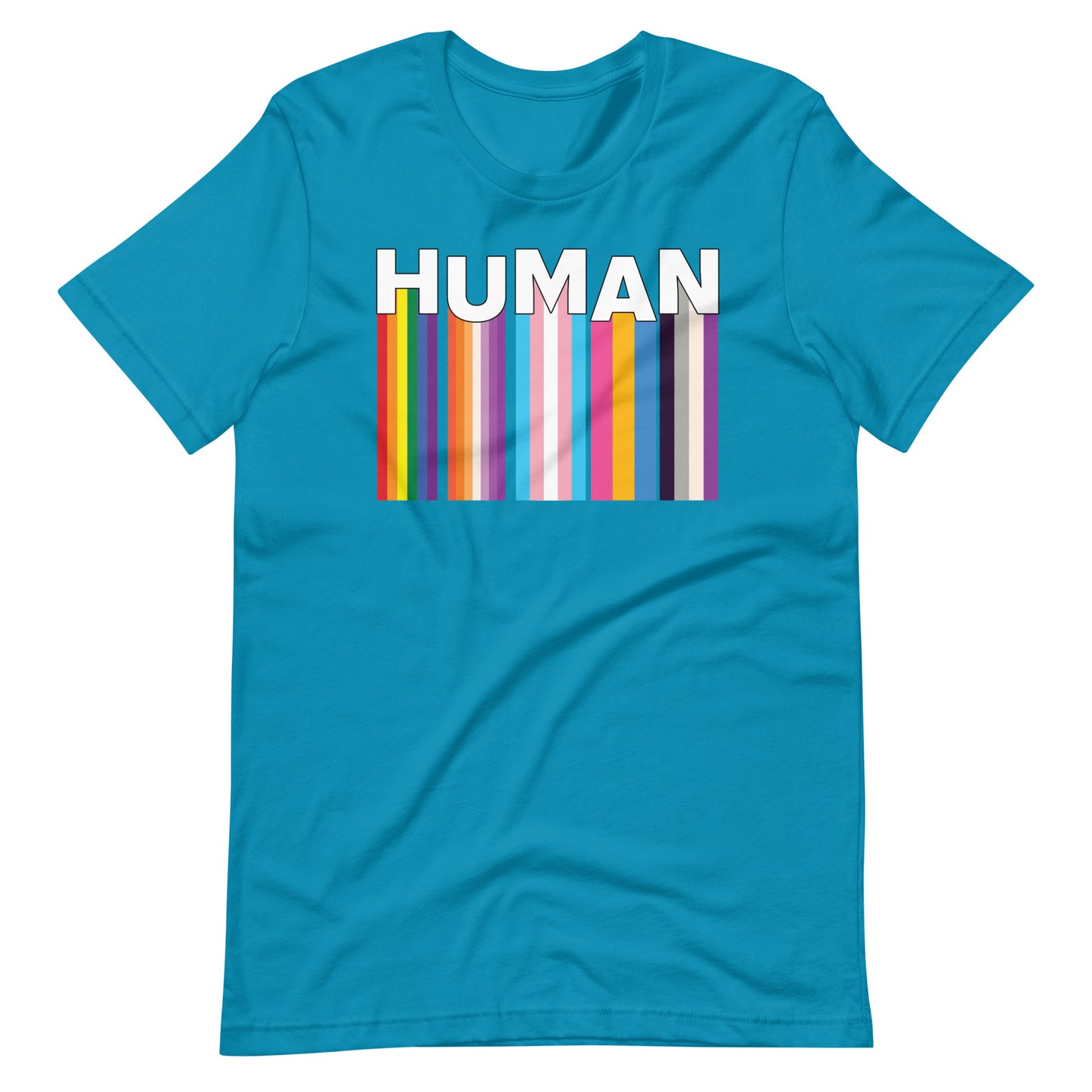 We Are Human Aqua T-Shirt Flat - BackRoomGear - your LGBTQI Gay Kink Apparel Store