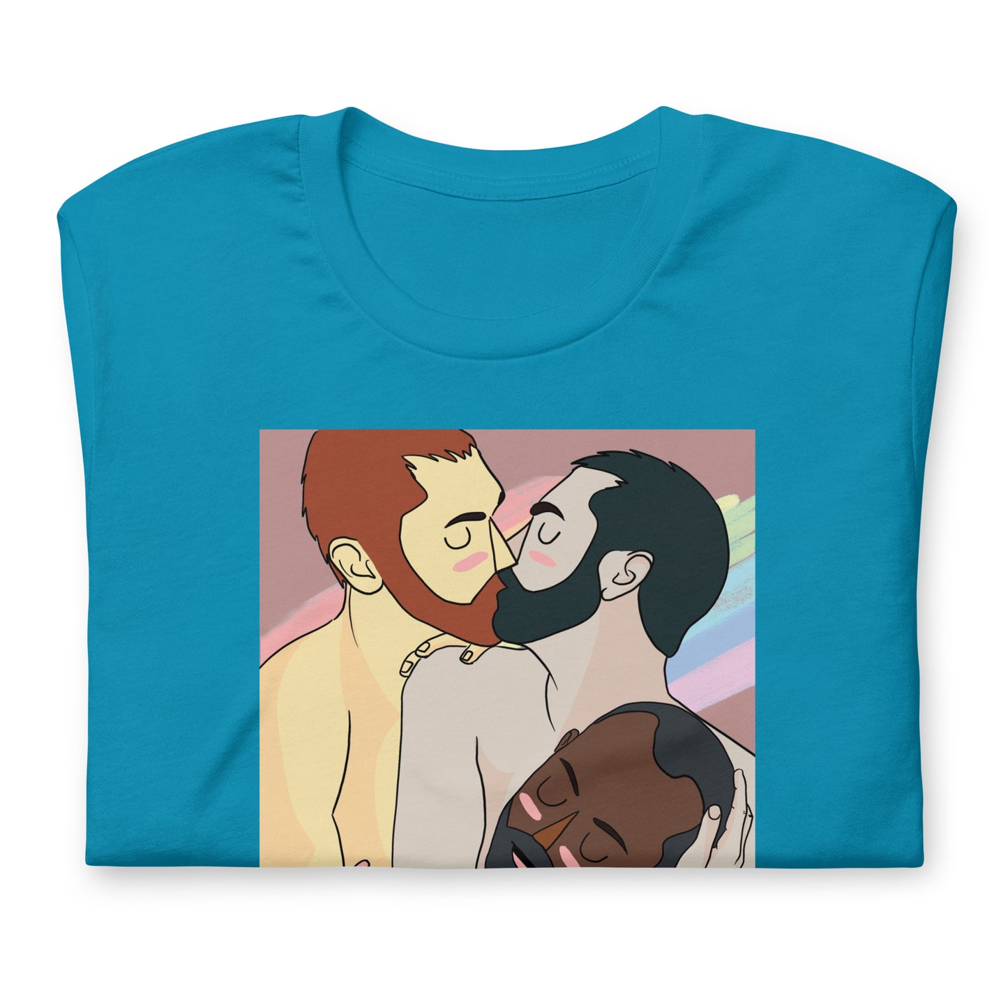 Throuple Aqua T-Shirt Folded - BackRoomGear - your LGBTQI Gay Kink Apparel Store