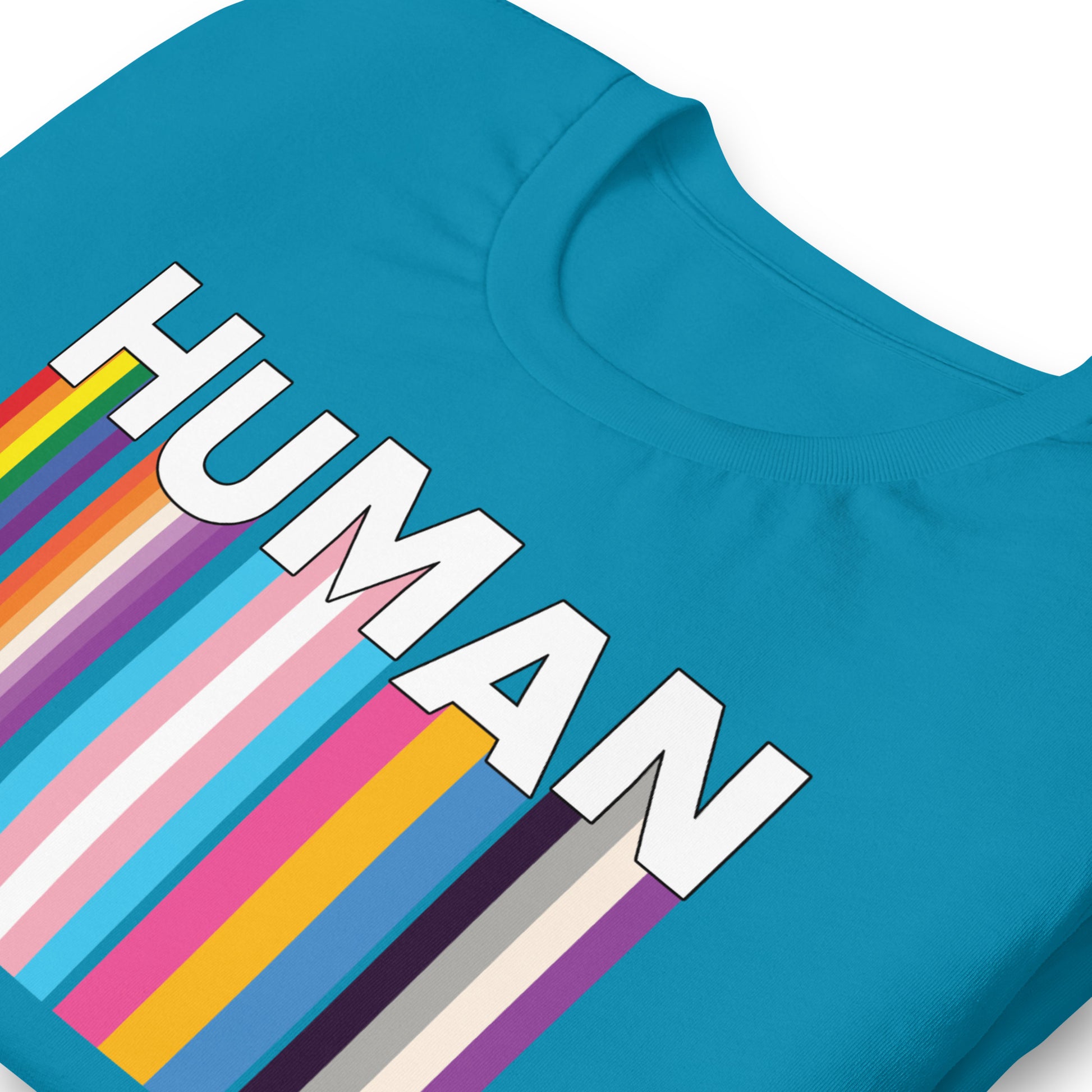 We Are Human Aqua T-Shirt Zoomed - BackRoomGear - your LGBTQI Gay Kink Apparel Store