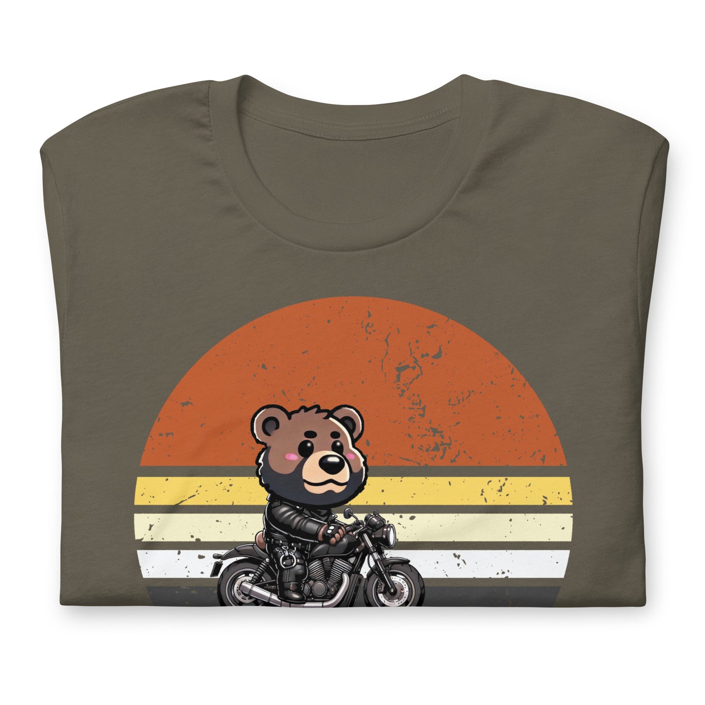 Leather Biker Bear T-Shirt Cute Retro Sunset Design