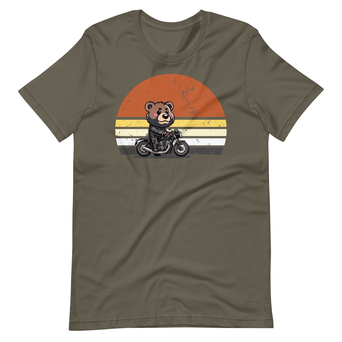 Leather Biker Bear T-Shirt Cute Retro Sunset Design