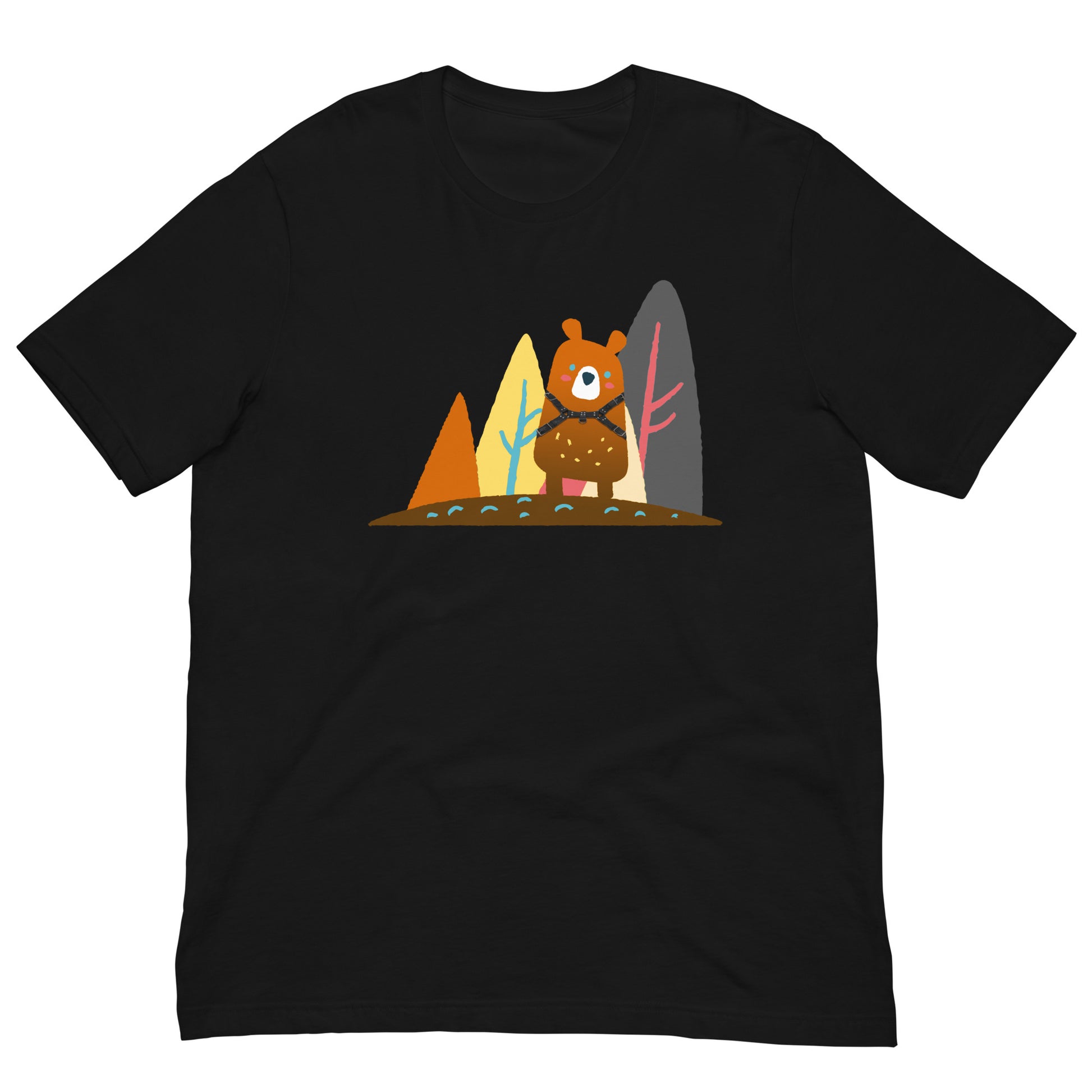 Bear-in-the-woods-Black-T-Shirt-Flat Backroom-Gear - your LGBTQI Gay Kink Apparel Store