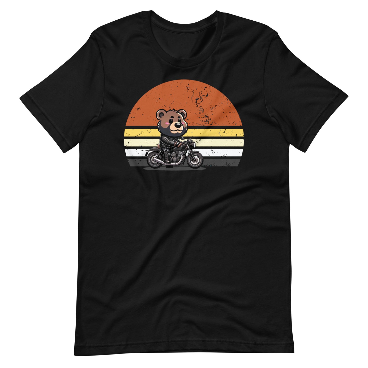 Leather Biker Bear T-Shirt Cute Retro Sunset Design