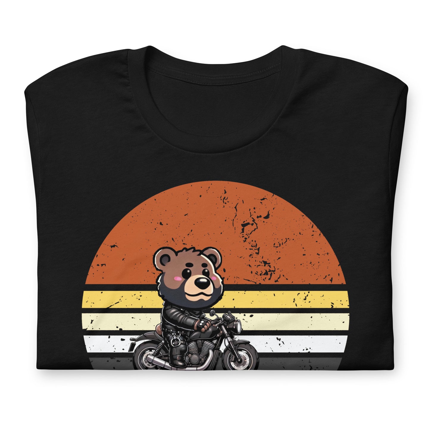 Leather Biker Bear T-Shirt Cute Retro Sunset Design