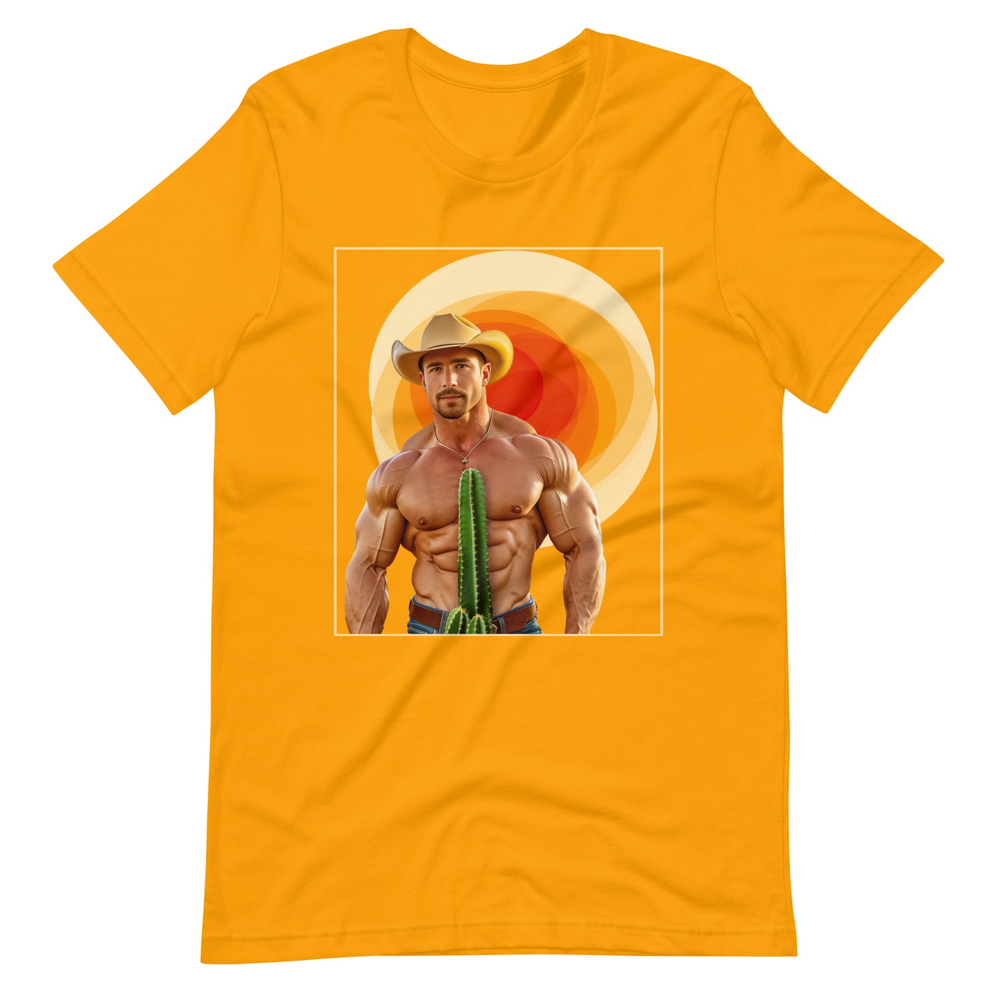 Cact-Ass Cowboy gold T-Shirt flat - BackRoomGear - your LGBTQI Gay Kink Apparel Store