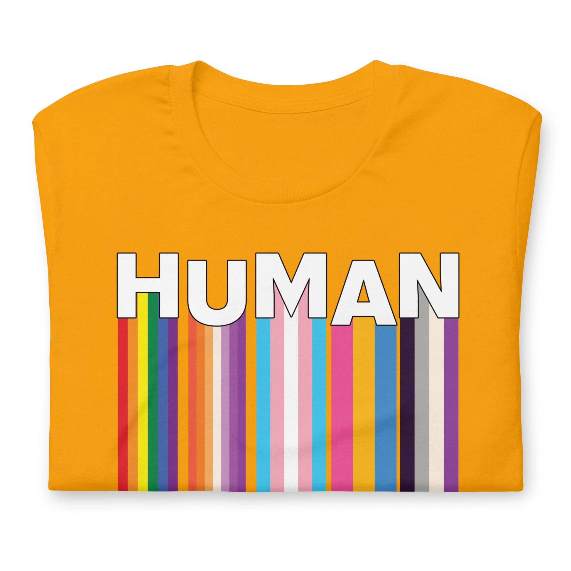 We Are Human Gold T-Shirt Folded - BackRoomGear - your LGBTQI Gay Kink Apparel Store