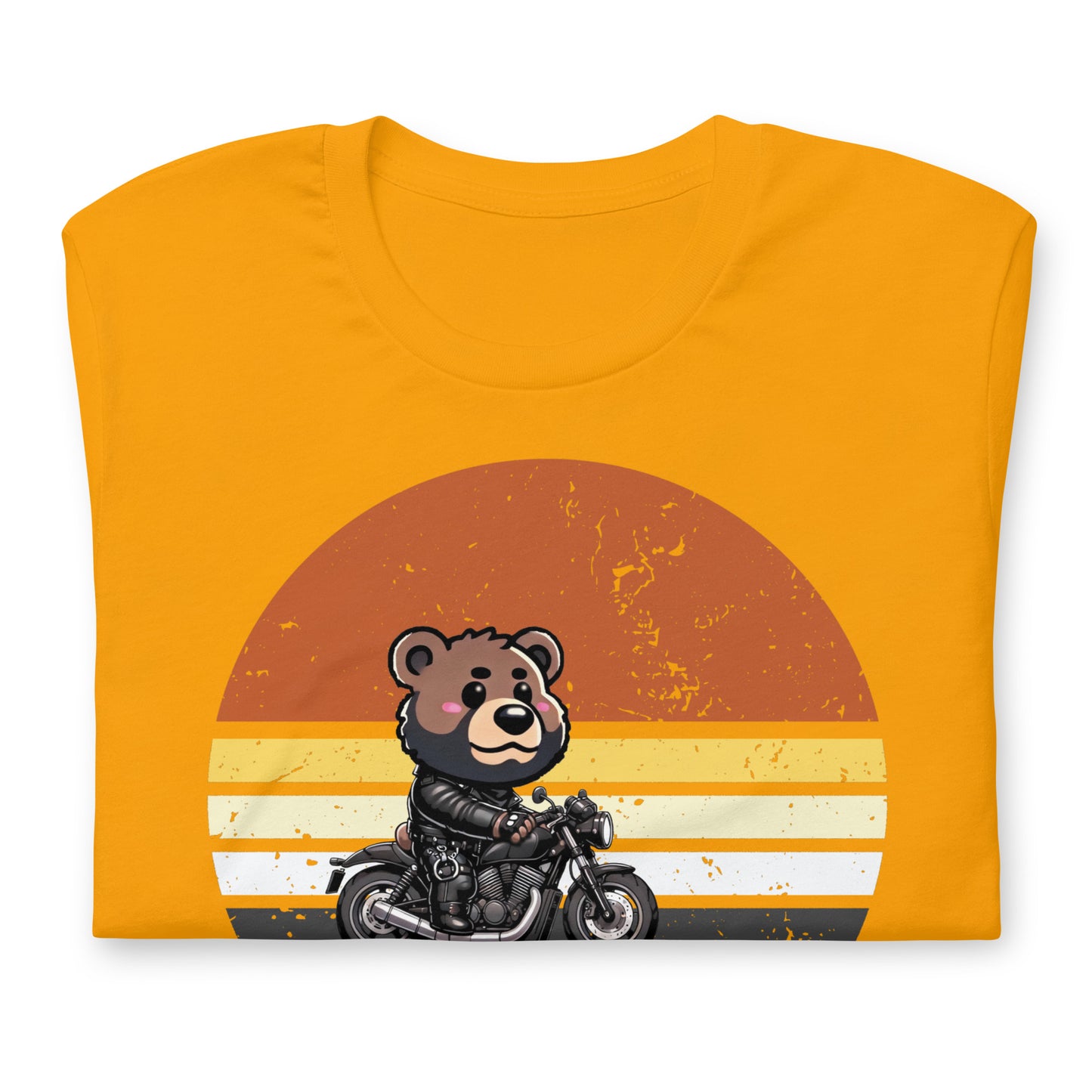 Leather Biker Bear T-Shirt Cute Retro Sunset Design