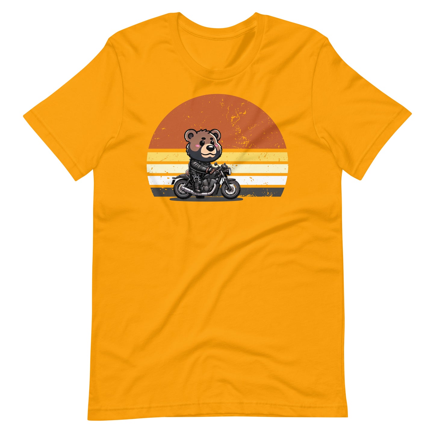 Leather Biker Bear T-Shirt Cute Retro Sunset Design