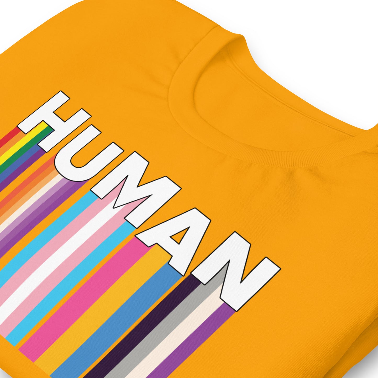 We Are Human Gold T-Shirt Zoomed - BackRoomGear - your LGBTQI Gay Kink Apparel Store