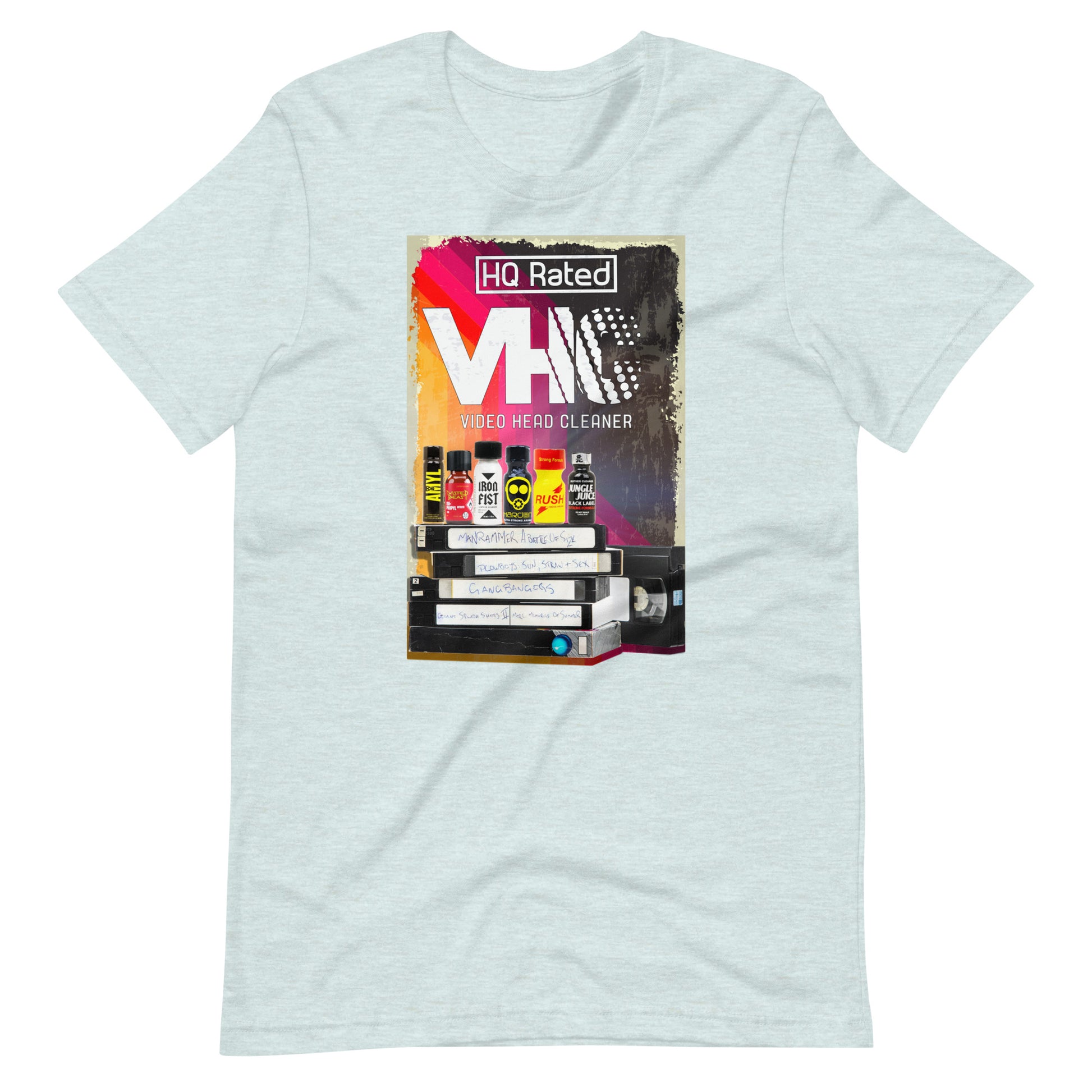 Video Head Cleaner Heather prism ice blue T-Shirt flat - BackRoomGear - your LGBT Gay Kink Apparel Store