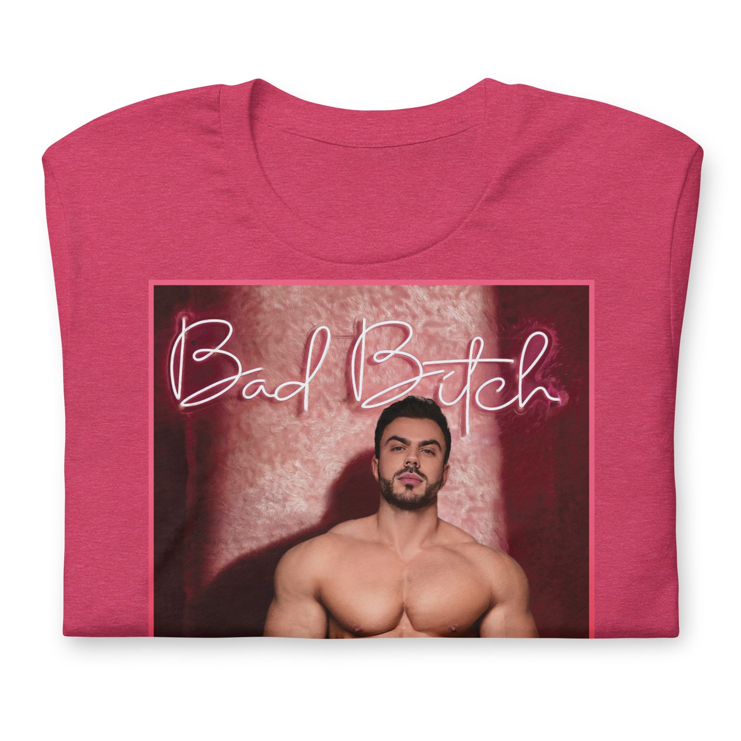 Bad Bitch! Heather Raspberry T-Shirt Folded - BackRoomGear - your LGBTQI Gay Kink Apparel Store