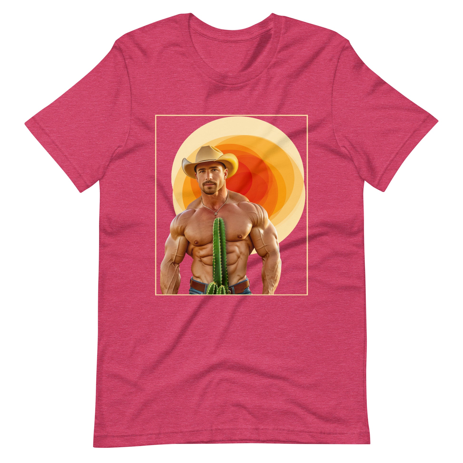 Cact-Ass Cowboy heather raspberry T-Shirt flat - BackRoomGear - your LGBTQI Gay Kink Apparel Store