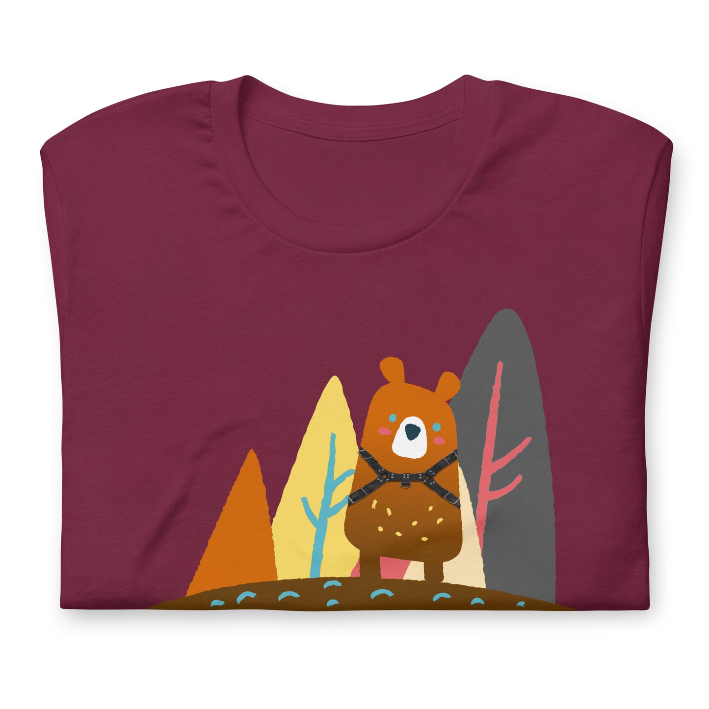 Bear-in-the-woods-Maroon-T-Shirt-Folded Backroom-Gear - your LGBTQI Gay Kink Apparel Store