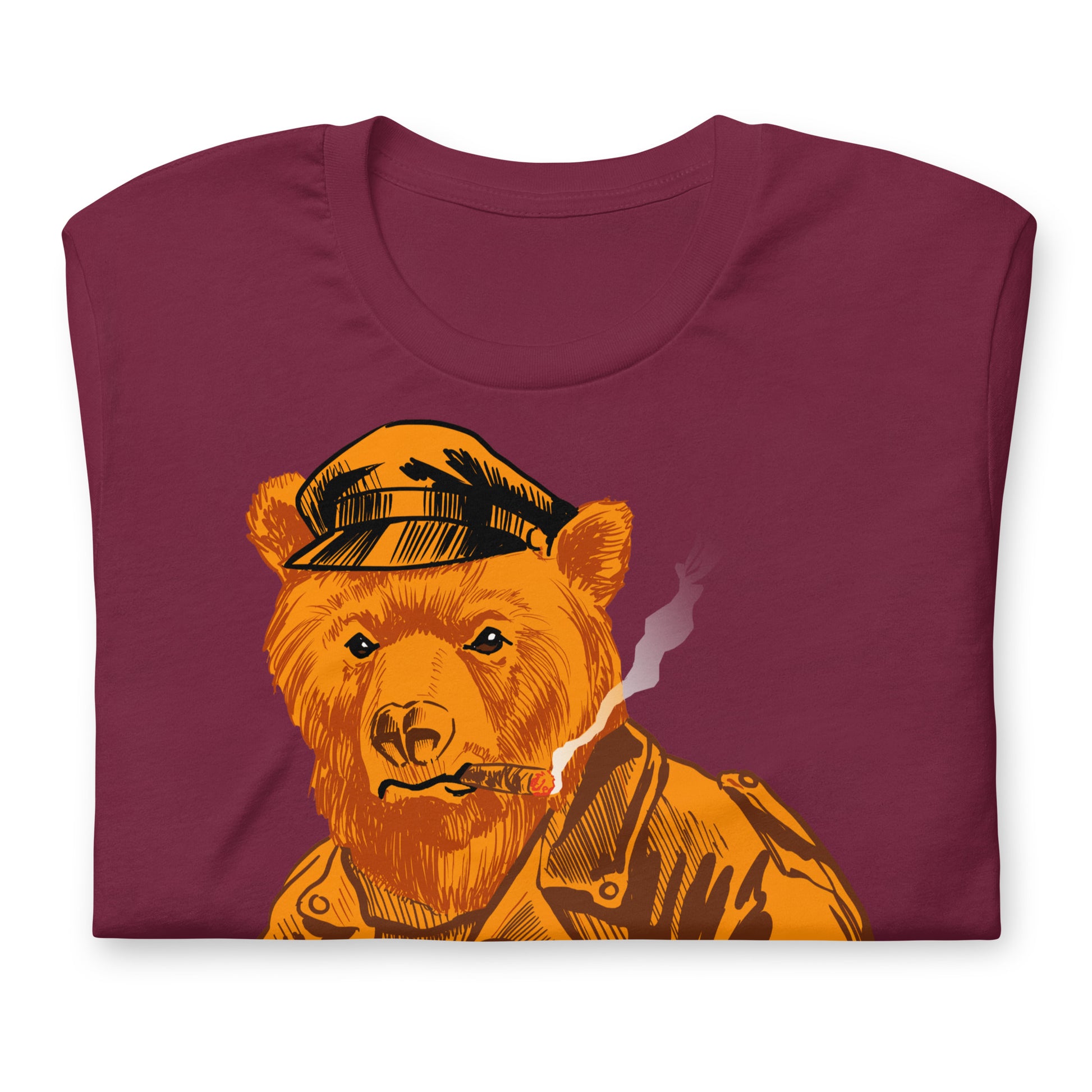 Retro Leather Bear Maroon T-Shirt Flat Folded - BackRoomGear - your LGBTQI Gay Kink Apparel Store