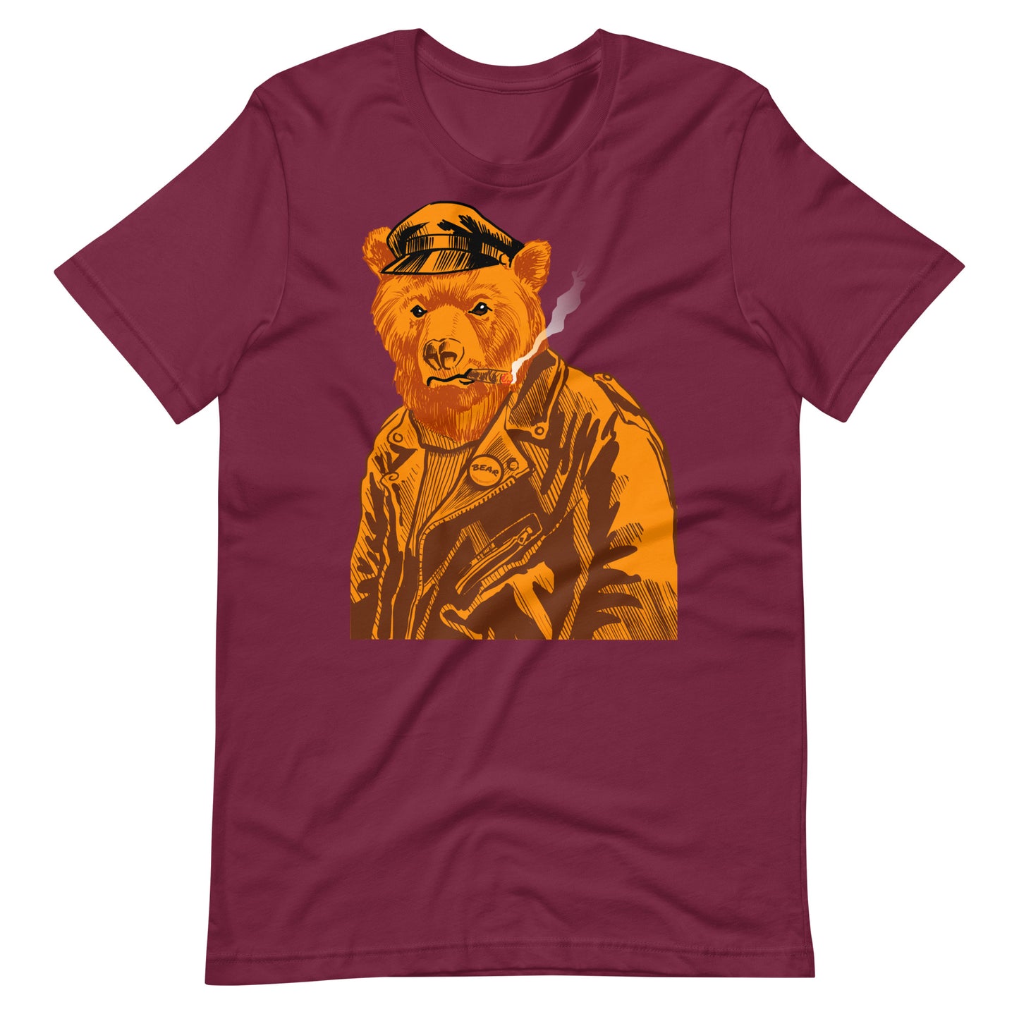 Retro Leather Bear Maroon T-Shirt Flat - BackRoomGear - your LGBTQI Gay Kink Apparel Store