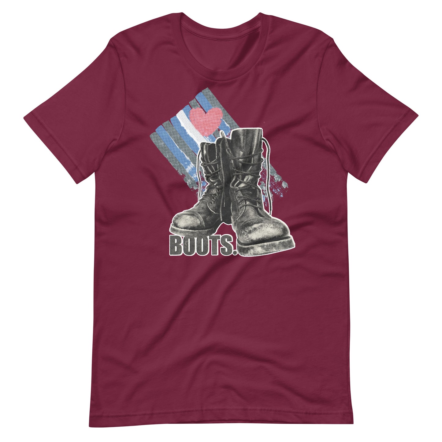 Love Boots Maroon T-Shirt Flat - BackRoomGear - your LGBTQI Gay Kink Apparel Store