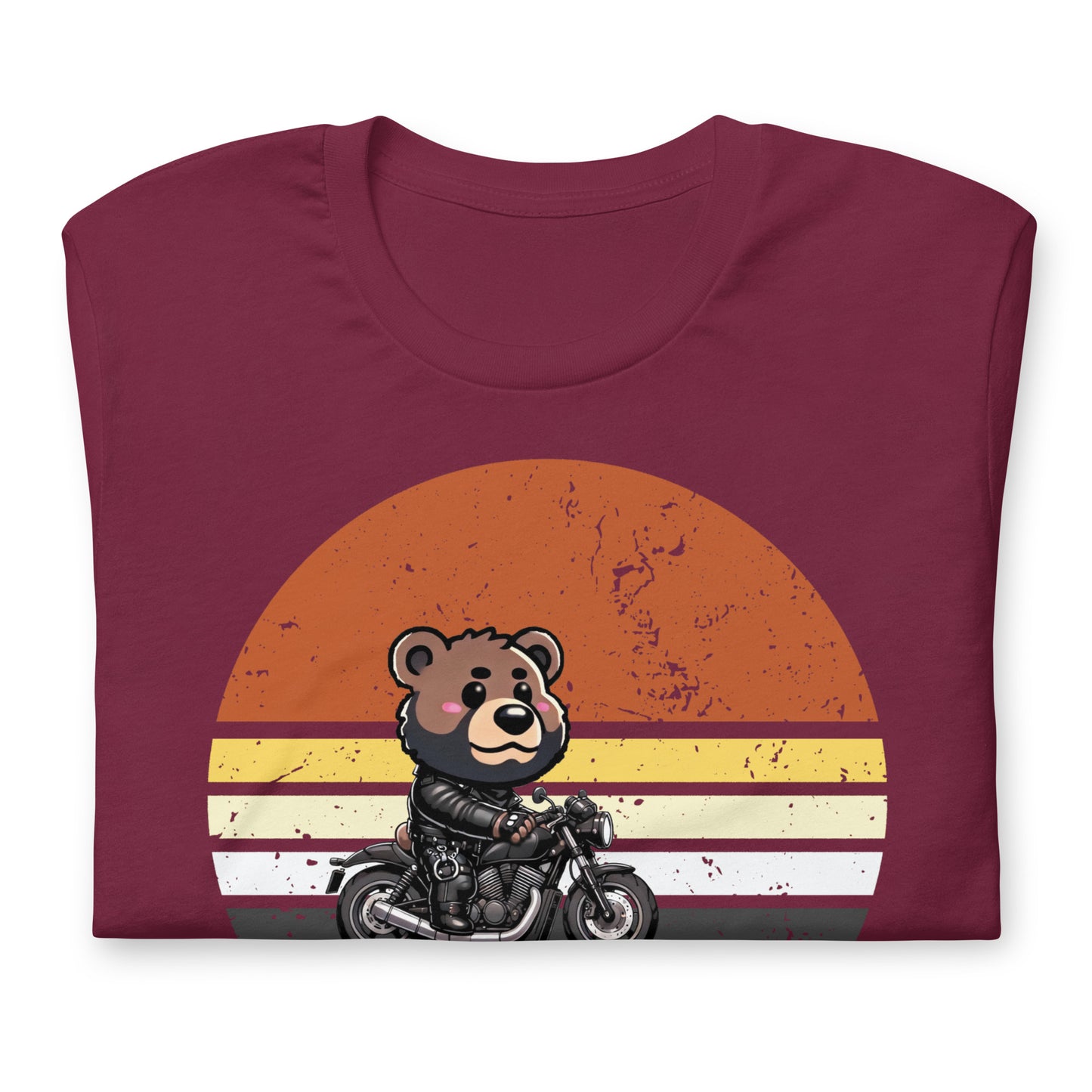 Leather Biker Bear T-Shirt Cute Retro Sunset Design