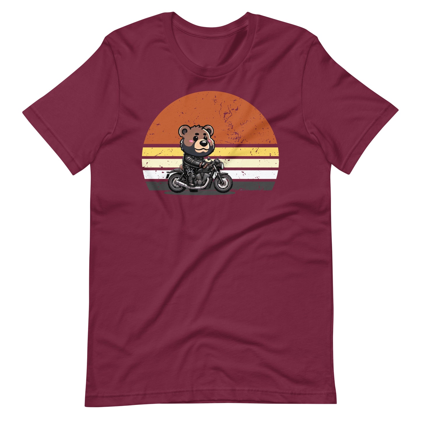 Leather Biker Bear T-Shirt Cute Retro Sunset Design