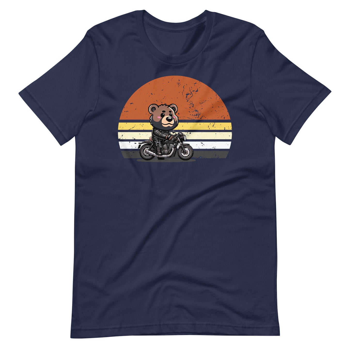 Leather Biker Bear T-Shirt Cute Retro Sunset Design