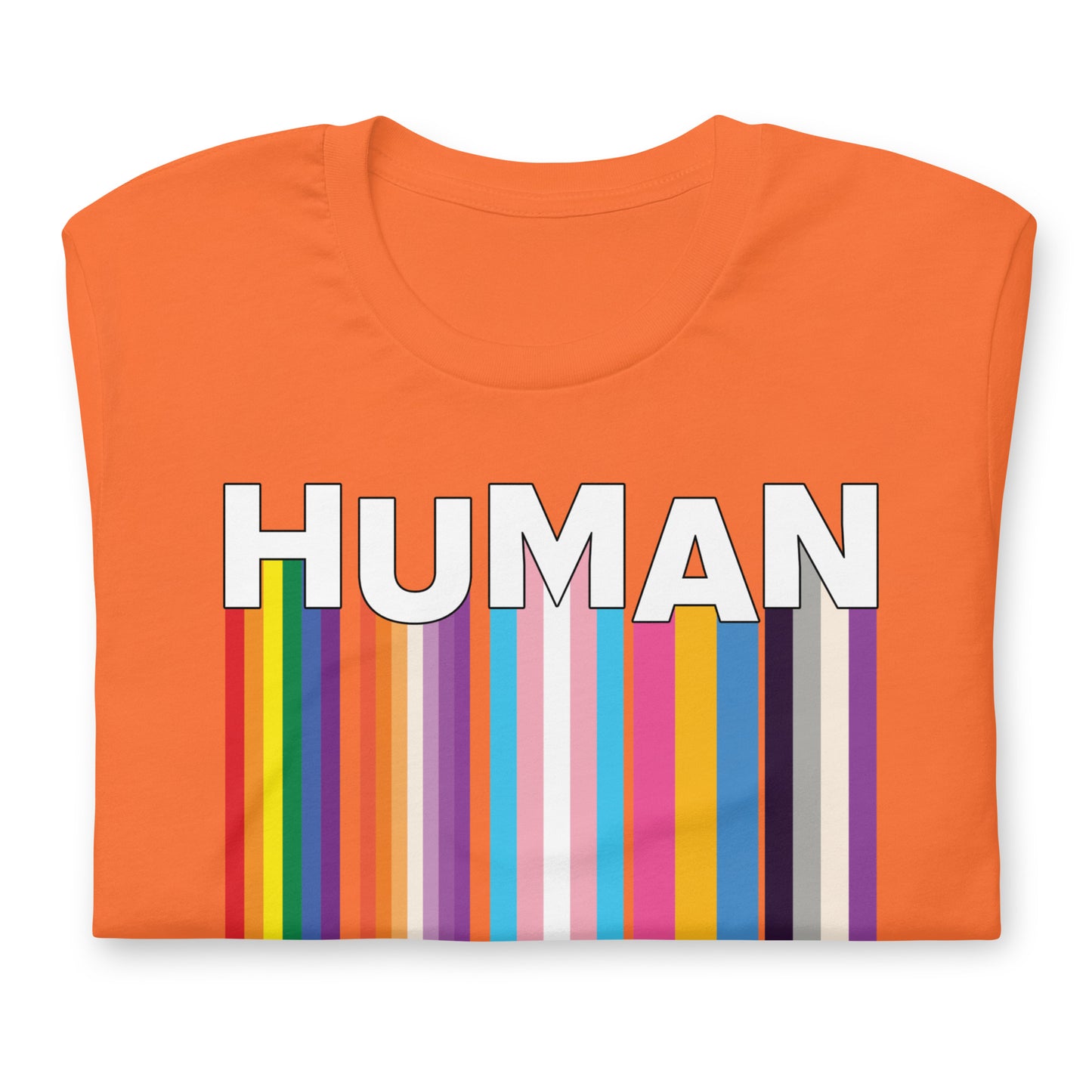 We Are Human Orange T-Shirt Folded - BackRoomGear - your LGBTQI Gay Kink Apparel Store