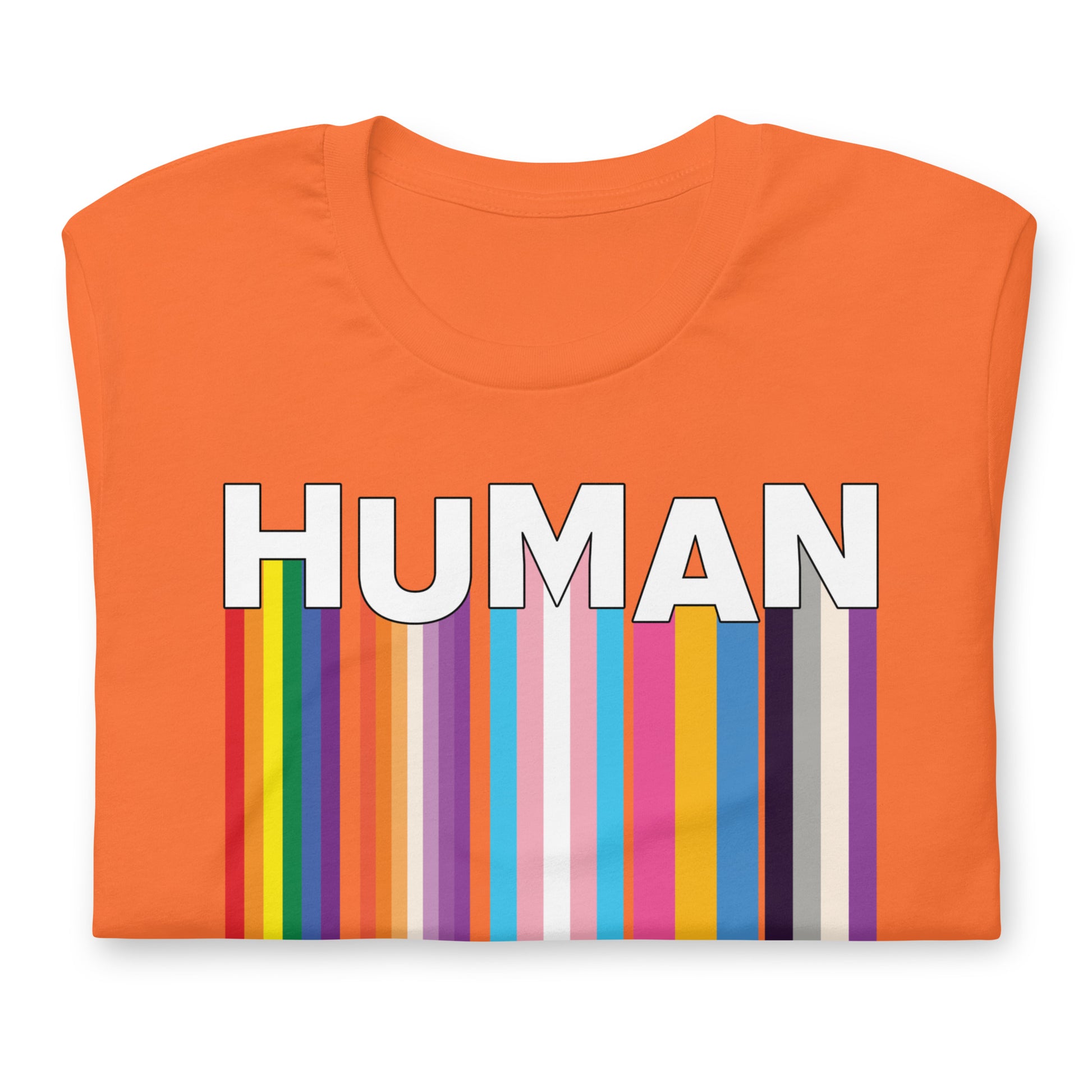 We Are Human Orange T-Shirt Folded - BackRoomGear - your LGBTQI Gay Kink Apparel Store