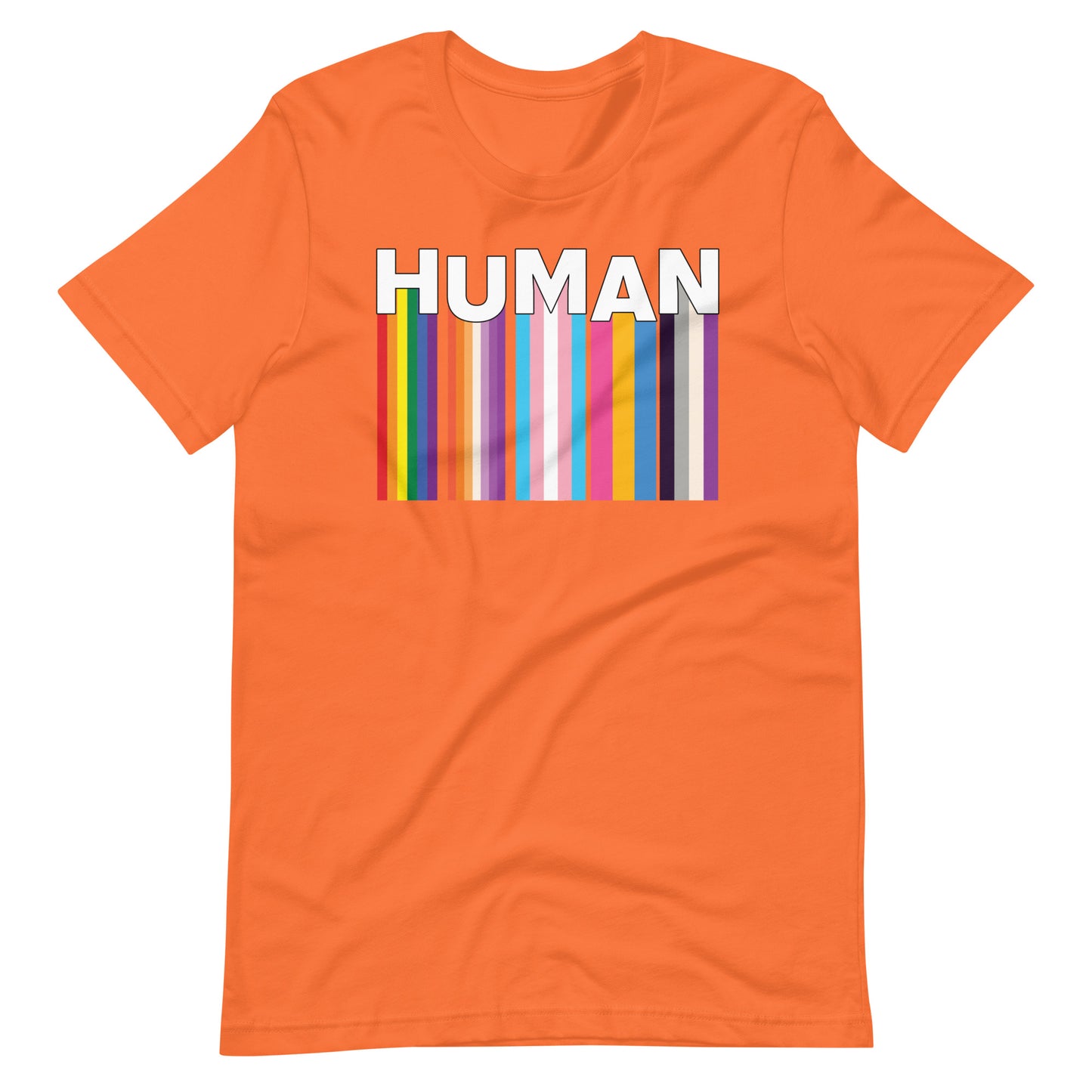 We Are Human Orange T-Shirt Flat - BackRoomGear - your LGBTQI Gay Kink Apparel Store