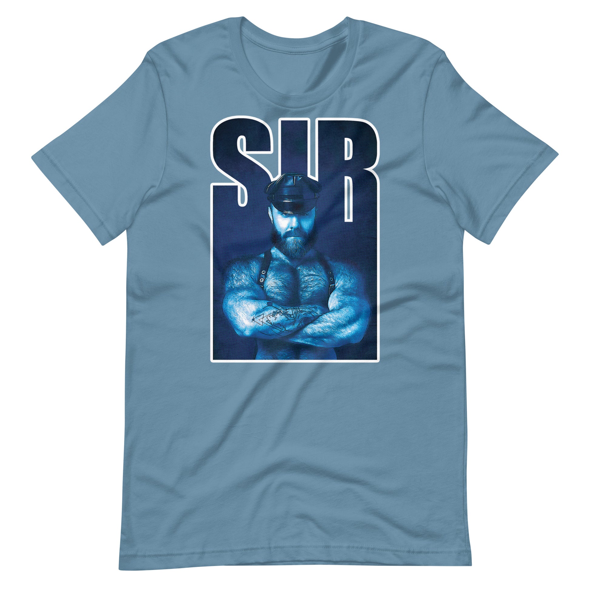 Sir Bear shirt steel blue flat - backroomgear - your LGBTQI Gay Kink Apparel Store