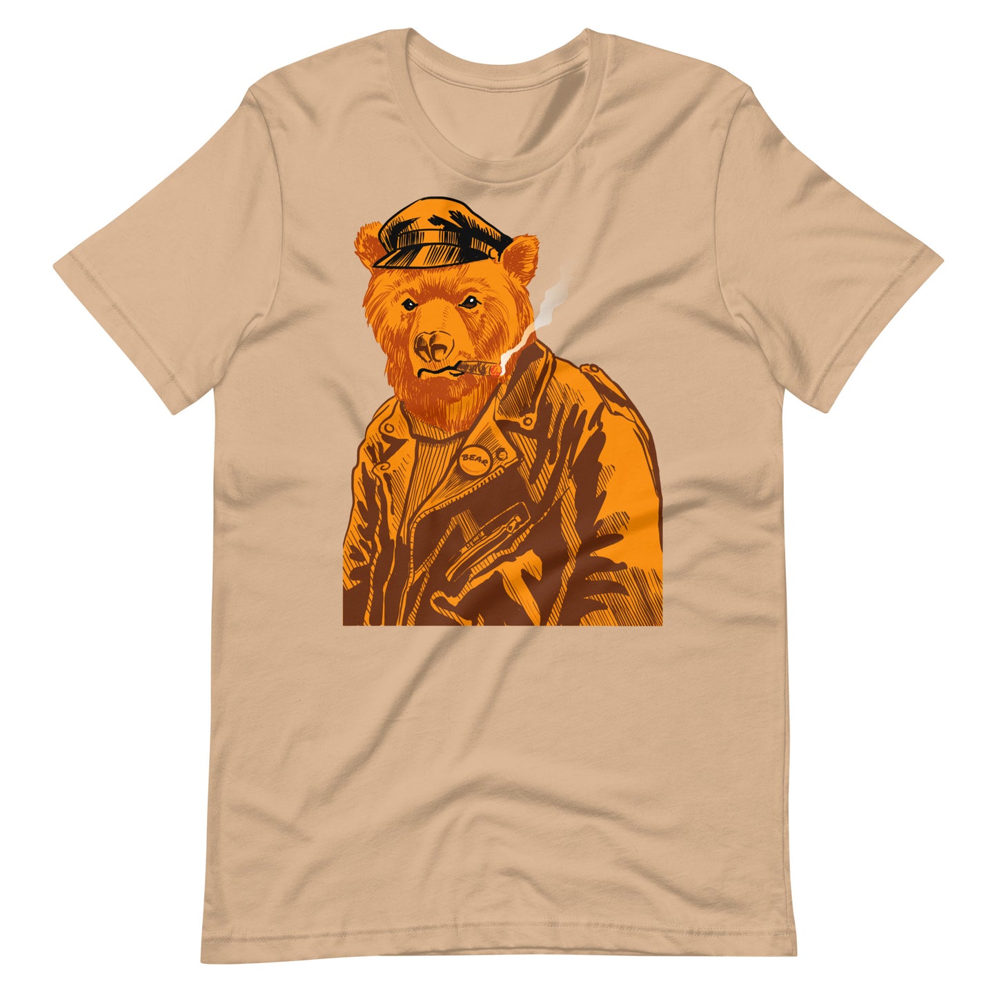 Retro Leather Bear Tan T-Shirt Flat - BackRoomGear - your LGBTQI Gay Kink Apparel Store