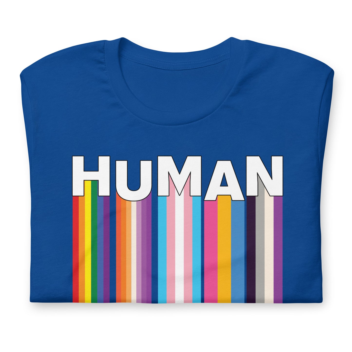 We Are Human True Royal T-Shirt Folded - BackRoomGear - your LGBTQI Gay Kink Apparel Store