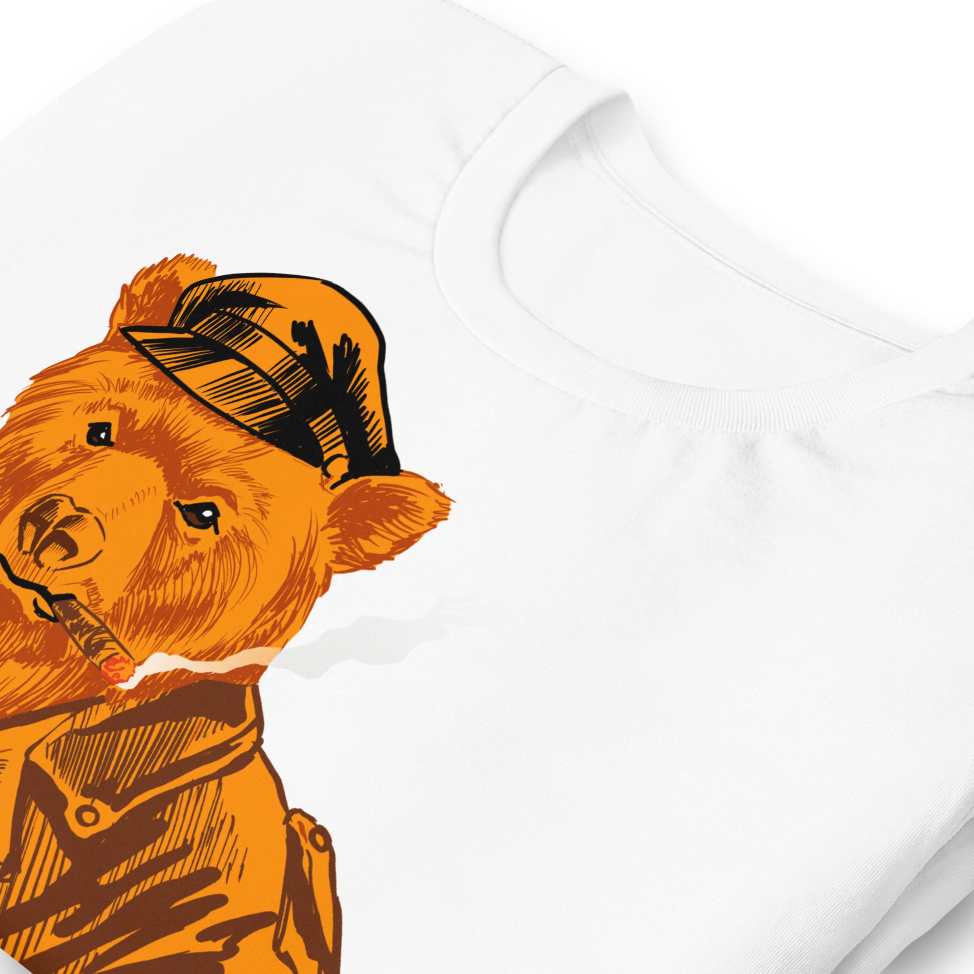 Retro Leather Bear White T-Shirt Zoomed - BackRoomGear - your LGBTQI Gay Kink Apparel Store