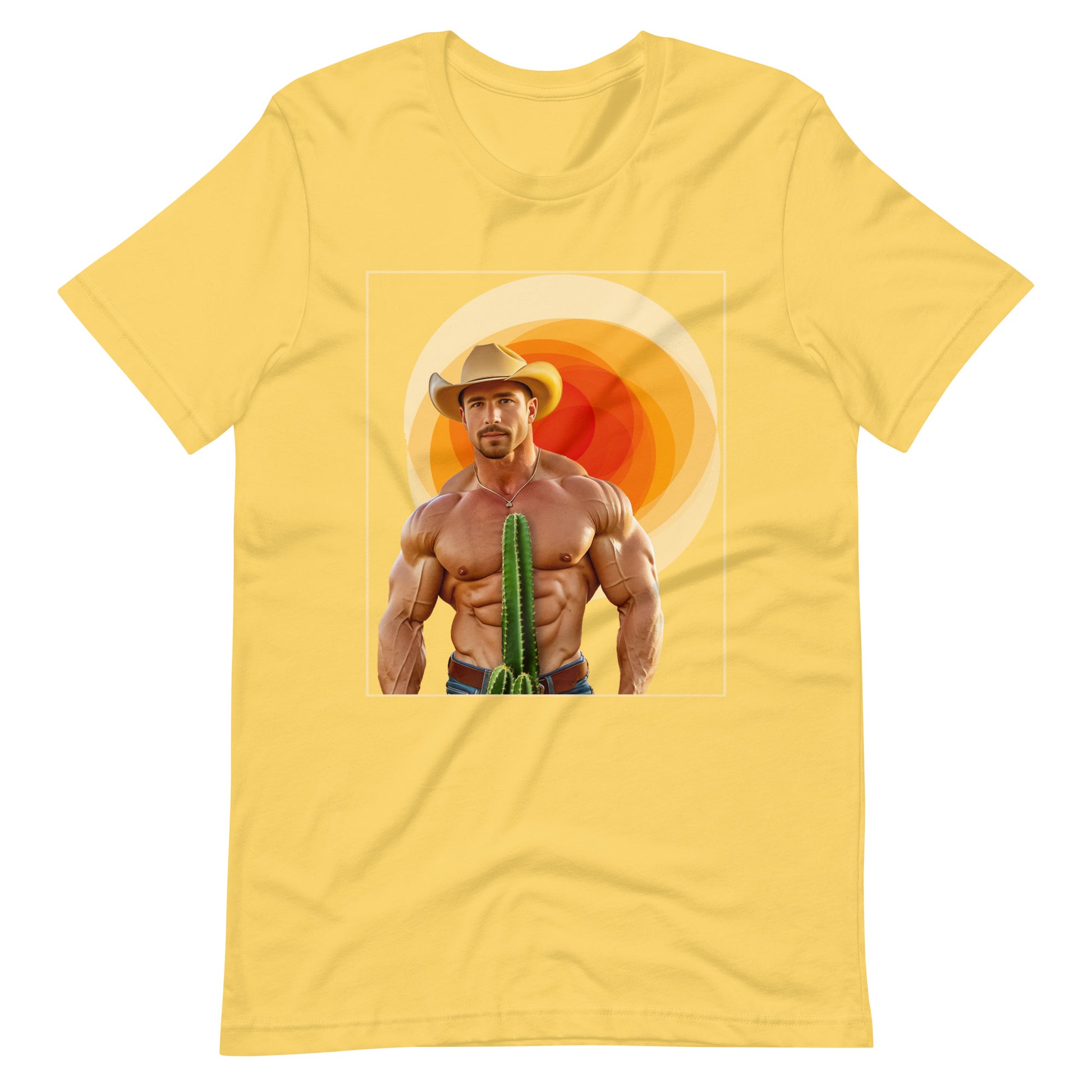 Cact-Ass Cowboy yellow T-Shirt flat - BackRoomGear - your LGBTQI Gay Kink Apparel Store