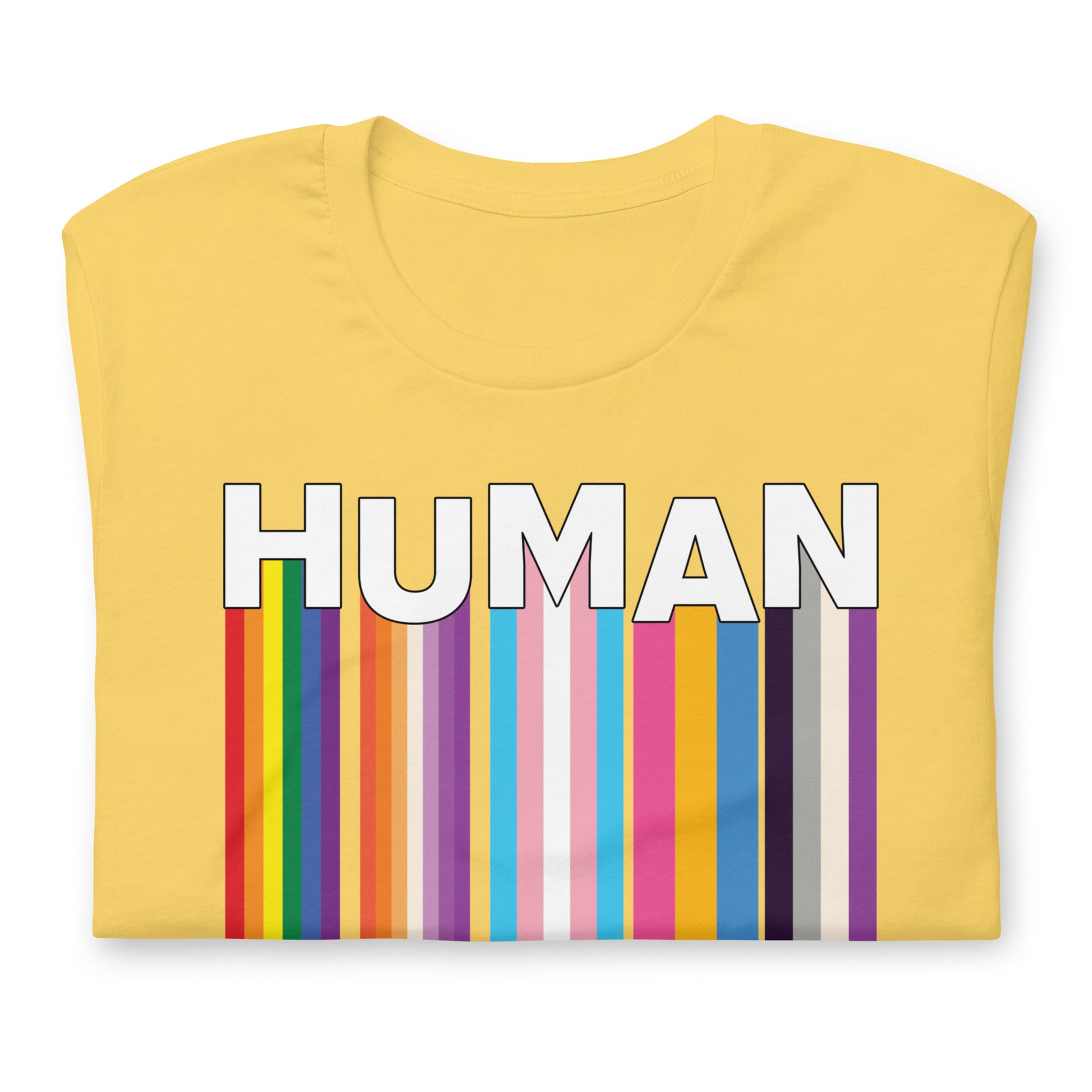 We Are Human Yellow T-Shirt Folded - BackRoomGear - your LGBTQI Gay Kink Apparel Store